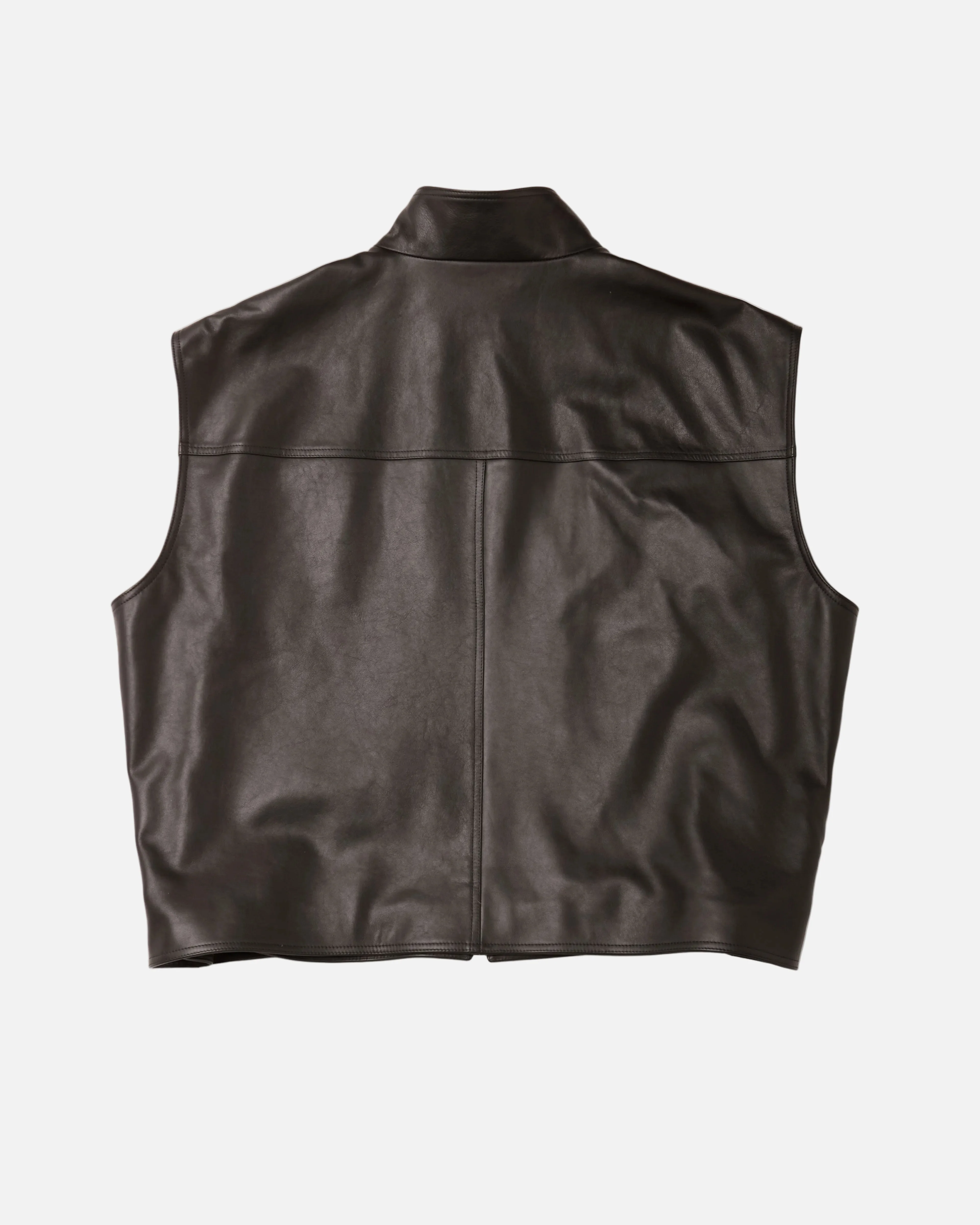 BELTED LEATHER VEST - BLACK - Image 2
