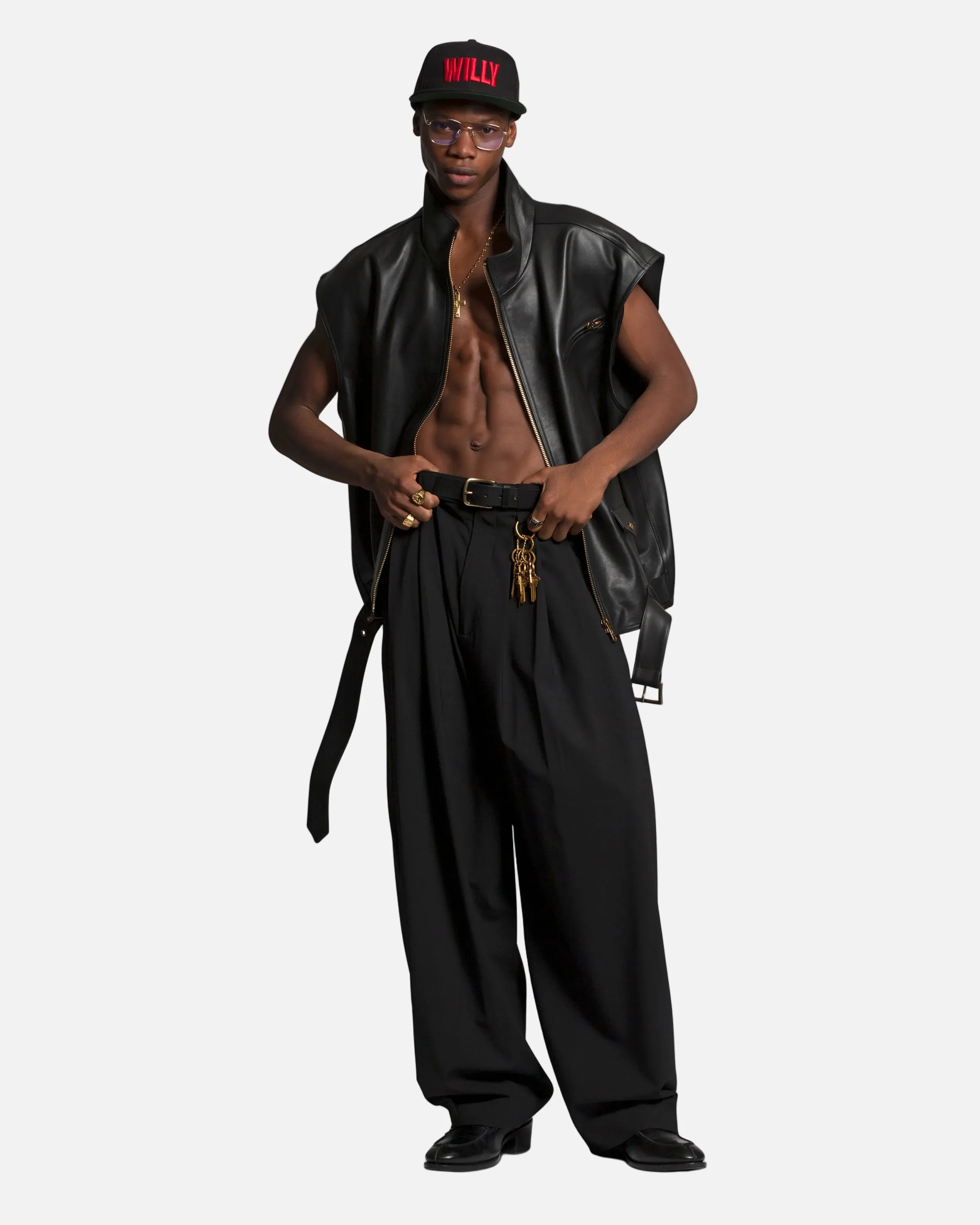 BELTED LEATHER VEST - BLACK - Image 3