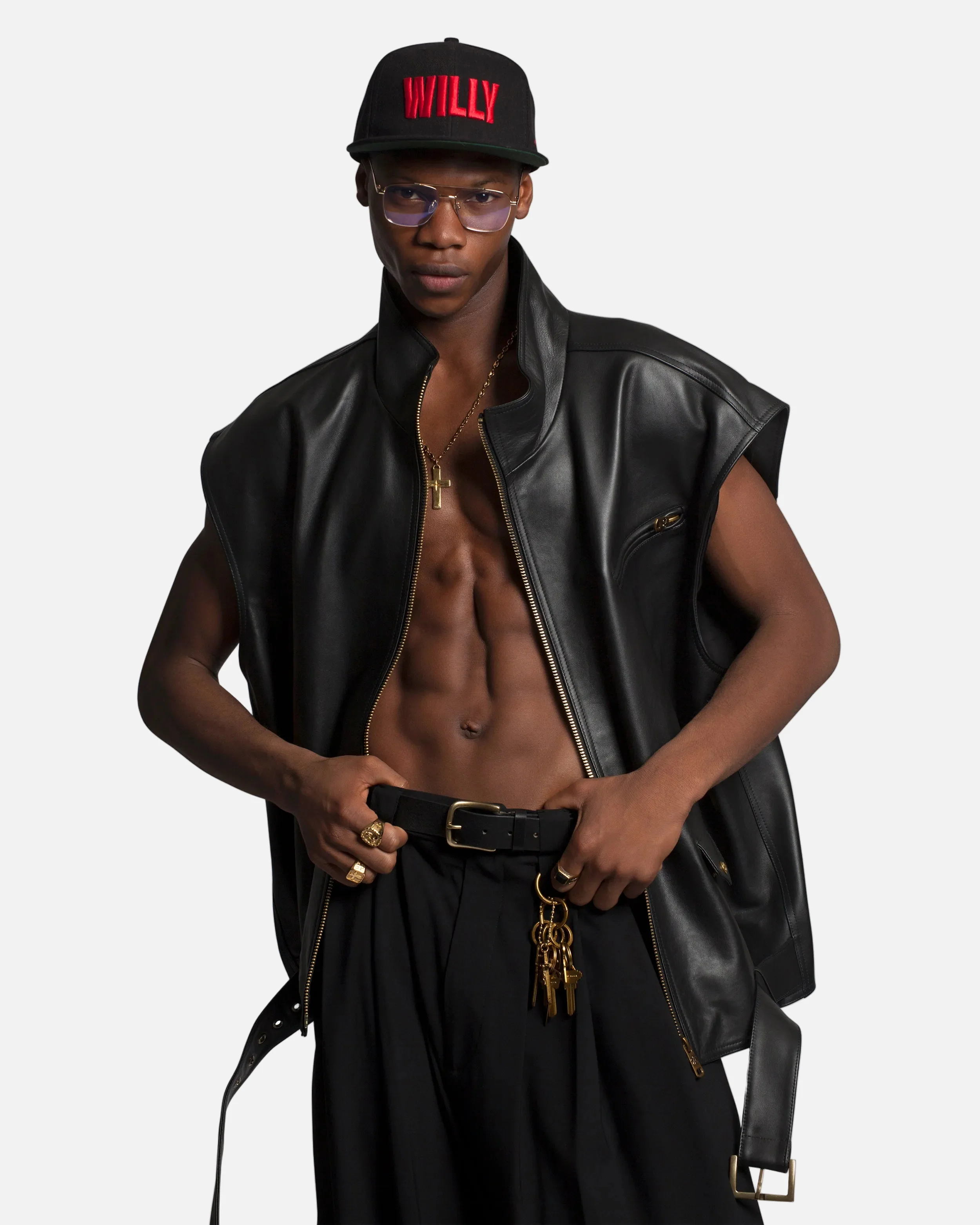 BELTED LEATHER VEST - BLACK - Image 4